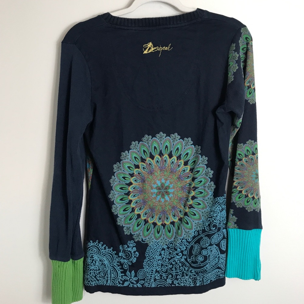 Desigual Artistic Green and Blue V-Neck Sweater - Picture 5 of 7
